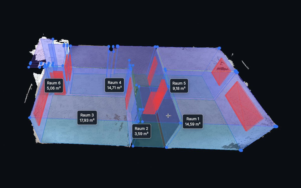 Estancias en el modelo 3D con superficies detectadas por estancia