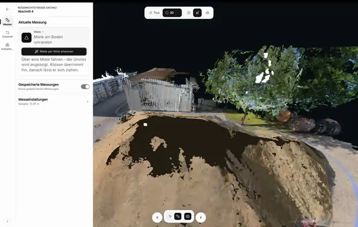 Plonda erkennt eine Miete im 3D-Rundgang und berechnet das Volumen