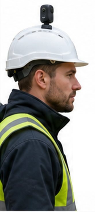 Site manager with a 360° camera on the helmet